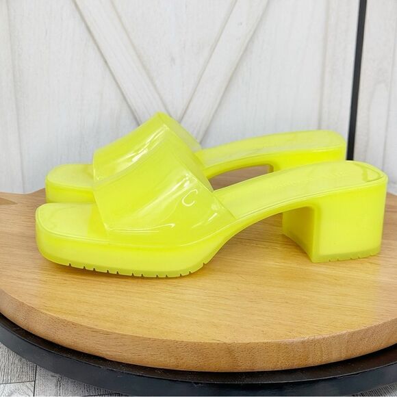 Steve Madden Harlin Chunky Jelly Neon Slide Sandals Citron Yellow 9 Y2K - Picture 2 of 11